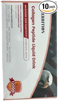 Liquid Collagen Peptide Drink - 12000mg Hydrolyzed Marine Collagen Peptides with Collagen Tripeptide, Supports Healthy Hair Skin Nails Joints and Bones (1 Box, 10 Bottles)