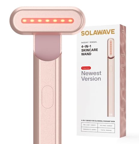 Solawave 4-in-1 Red Light Therapy Facial Wand | Anti-Aging Red Light Therapy for Face and Neck | Galvanic Microcurrent Gua Sha Facial Massager | Wrinkle Reduction | Solawave Original | Rose Gold