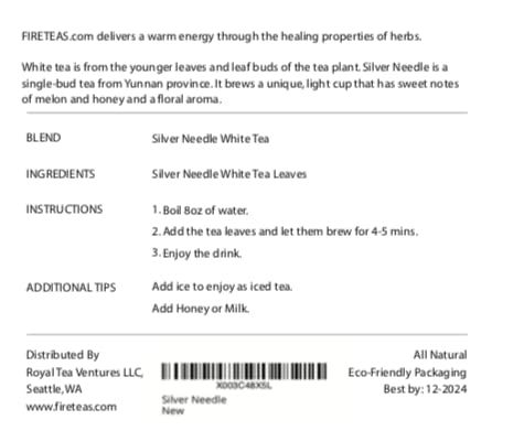 FIRE TEAS Silver Needle - Loose Leaf Tea -