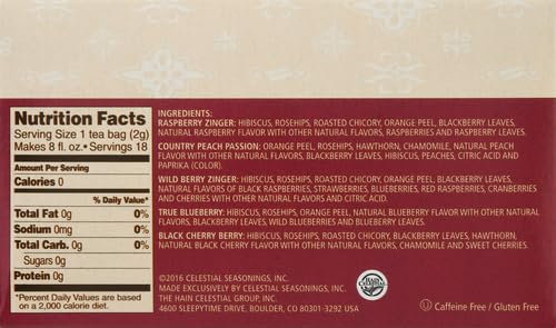 Celestial Seasonings Fruit Tea Sampler Herbal Variety Pack, Caffeine Free, 18 Tea Bags Box (Pack of 5)