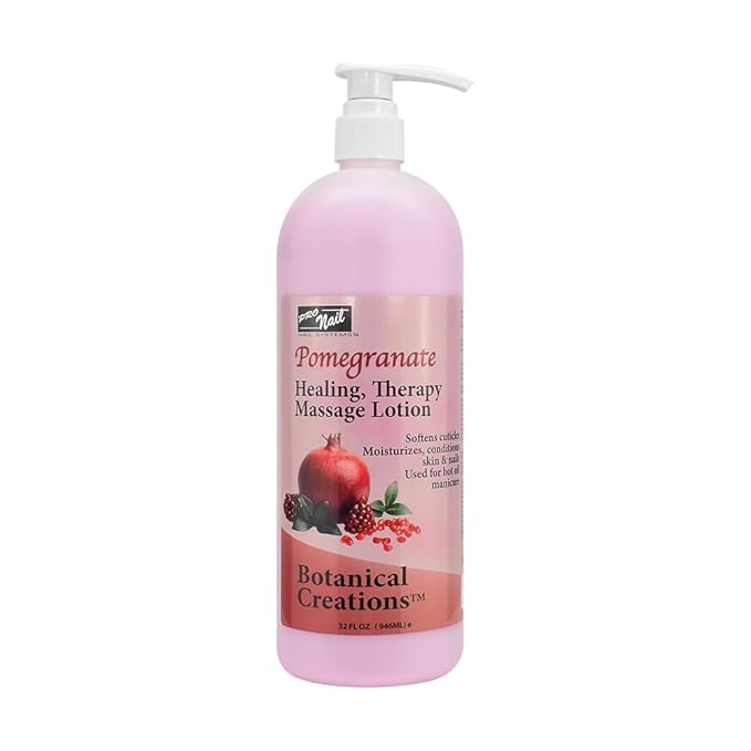 PRO NAIL - Healing Therapy Massage Lotion - Professional Pedicure, Body and Hot Oil Manicure, Infused with Natural Oils, Vitamins, Panthenol and Amino Acids (Pomegranate, 32 Oz)