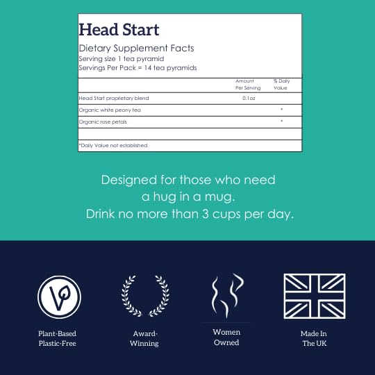 HOTTEA MAMA Head Start an Organic White Tea and Rose herbal blend | A Slow Release Caffeine Blend a l-theanine tea | Supporting Alertness & Brain fog | 14 Pyramid Sachets per box