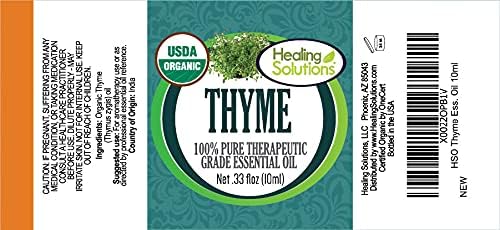 Healing Solutions Thyme Essential Oil 0.33 oz (10ml) – Organic, Pure & Undiluted, Therapeutic Grade Thyme Oil for Hair, Diffuser & More