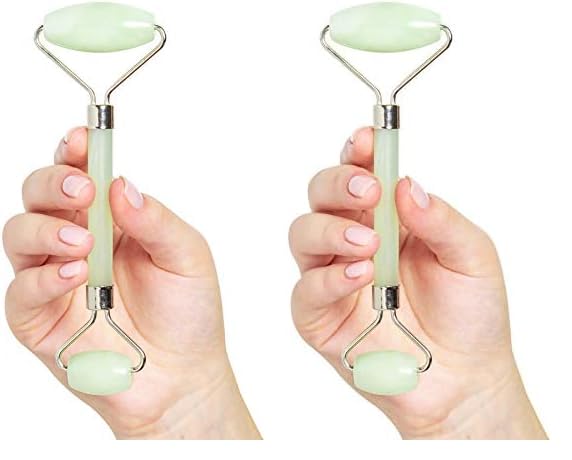 Jade Roller for Face - Improves Skin Tone and Blood Circulation - Skin Care Face Roller Reduces Under-Eye Puffiness and Dark Circles (Pack of 2)