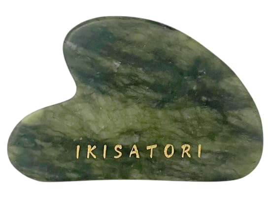 Green Jade Natural Stone Curved Facial Roller & Guasha Set - Jade Facial Massage and Face Sculpting Tool by Ikisatori (Green Jade)