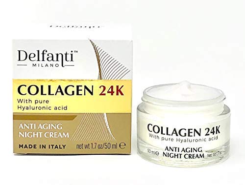 Delfanti-Milano • COLLAGEN 24K • Anti-Aging Night Cream • Face and Neck Moisturizer with pure Hyaluronic Acid • Made in Italy