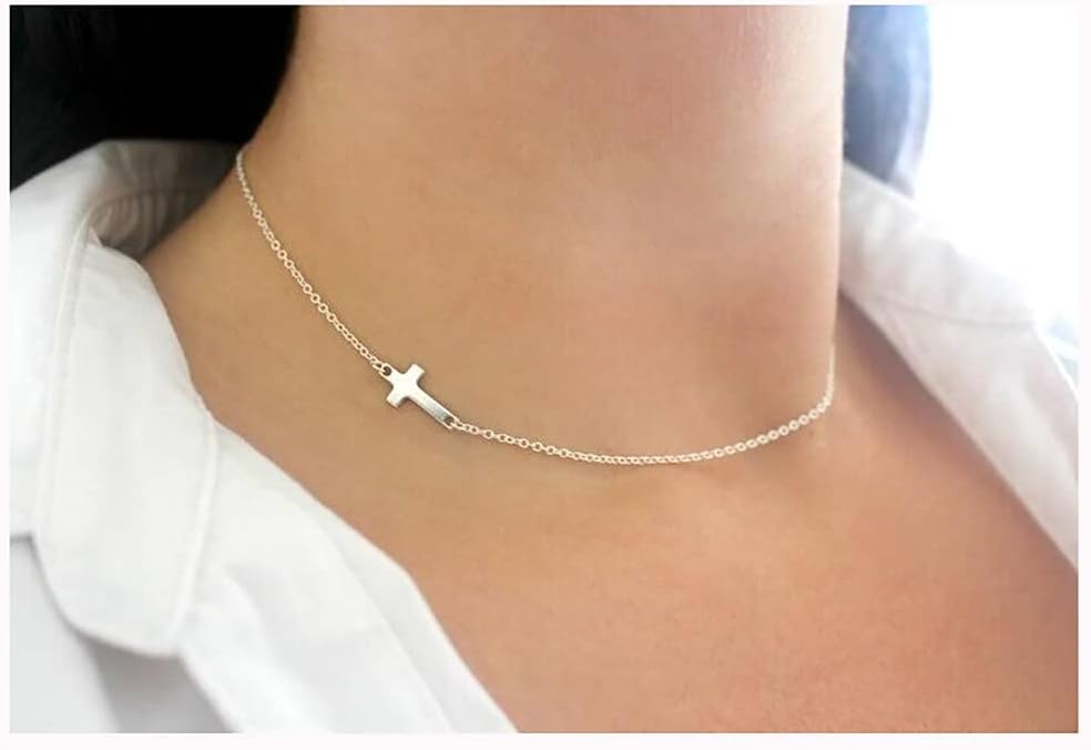 Dainty Cross Pendant Necklace Choker Necklace Chain Christian Necklaces Jewelry for Women and Girls