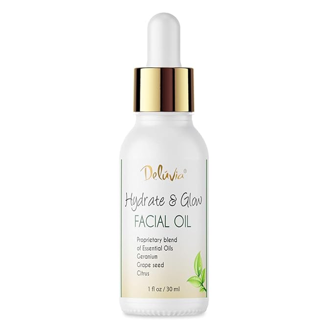 Deluvia Hydrate & Glow Facial Oil, Essential Oils for Dry Skin, Good for Sensitive Skin, Deep Moisturizer, Skin Care by Deluvia