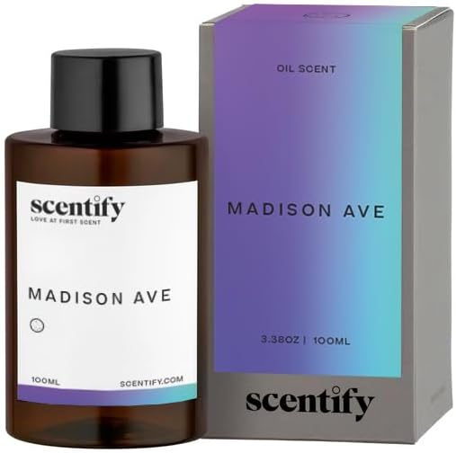Scentify Madison Ave Aroma Oil Refill Scent for Oil Diffusers Luxurious Relaxing Aromatherapy Fragrance 100ml, 3.38oz