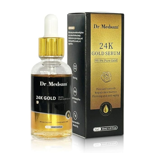 Dr.Medsam 24K Gold Serum, 99.9% Pure Gold Anti Aging Moisturizer with Hyaluronic Acid Niacinamide Deep Hydration and Firming Skin Care Glow Serum 30ML/1.01 Oz