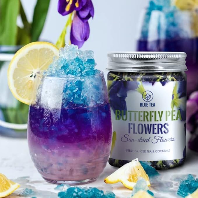 BLUE TEA - Butterfly Pea Flower Herbal Tea (1.76 Oz) | DETOX TEA | Iced Teas, Coolers, Cocktails | Caffeine Free - Gluten Free - Non-GMO | Pet Jar Pack