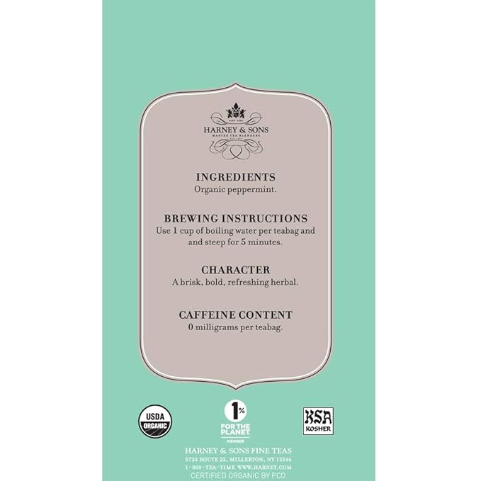 Harney & Sons Premium Organic Herbal Tea, Peppermint, 20 Count