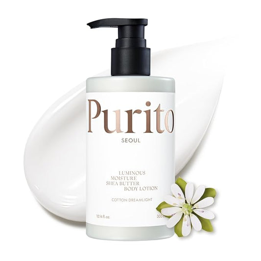 PURITO Luminous Moisture Shea Butter Body Lotion, Shea Butter, Gentle on Skin, Moisturizing, Dry Skin, Pump Bottle, K-Beauty, 300ml / 10.14 fl. oz. (Cotton Dreamlight, 10.14 fl. oz.)