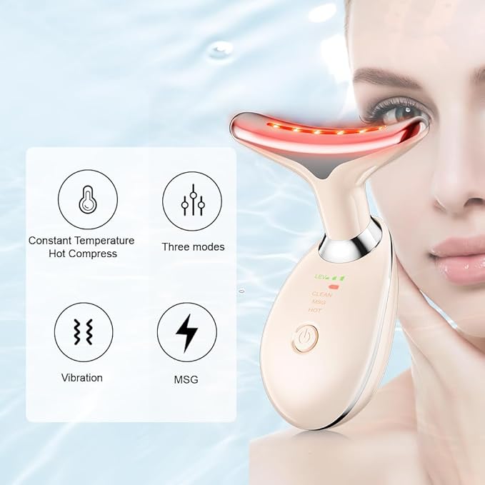 Neck Face Massager, Facial Massage Device with Thermal, Triple Action Colour Modes for Skin Care, Face Sculpting Tool for Double Chin(pink)