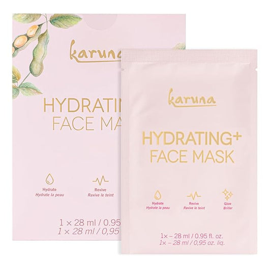 Karuna Skin - Hydrating+ Facial Mask for Well-Moisturized & Hydrated Skin, Glow-Enhancing Facial Skin Care Products, Hydrating Face Masks with Natto, Niacinamide & Sodium Lactate, 1 Pack