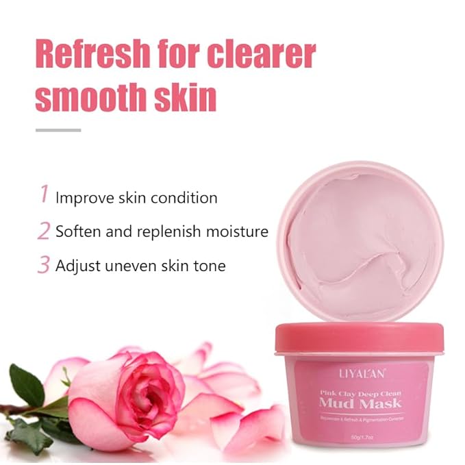 LIYALAN Face Clay Mask Set,Matcha Facial Mud,Eggplant Rose Face Skin Care, Turmeric Acne Facial Masks Gifts for Women, Deep Cleansing Pink 1.76 oz 4 pack