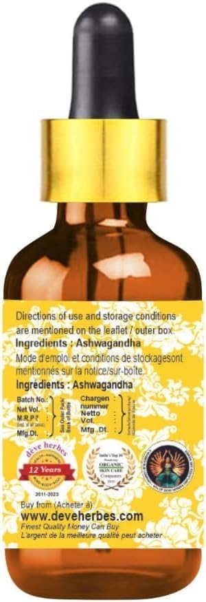 dève herbes Pure Ashwagandha Oil (Withania somnifera) with Glass Dropper 30ml (1 oz)