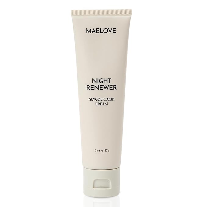 MAELOVE Night Renewer, Glycolic Acid Cream, Anti-Aging, Unscented AHA Exfoliating Night Cream, Gentle for Sensitive Skin, Researched & Manufactured in USA, Gluten-Free, 2.0 fl oz