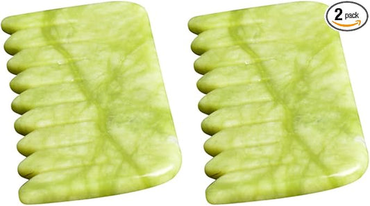 Healifty 2pcs Jade Comb and Brush Set - Wide Tooth Hair Comb, Facial Massage Board for Scalp, Head Guasha, and Cosmetic Use