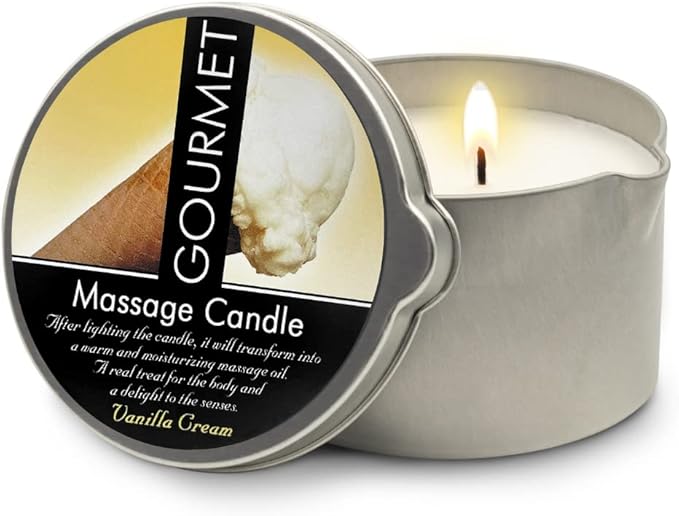 GOURMET COLLECTION Massage Oil Candle Vanilla Cream Scent - Vegan Moisturizing Massage Oil - Ideal Massage Oil for Massage Therapy, Luxurious Body Oil Experience 6.76oz