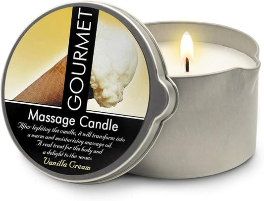 GOURMET COLLECTION Massage Oil Candle Vanilla Cream Scent - Vegan Moisturizing Massage Oil - Ideal Massage Oil for Massage Therapy, Luxurious Body Oil Experience 6.76oz