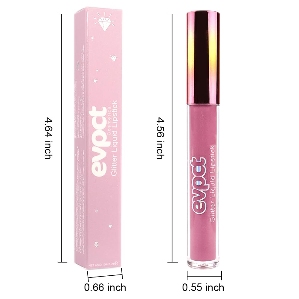 evpct 1Pcs Mauve Matte to Glitter Liquid Lipstick Lip Set Kit, Long Lasting Matte Diamond Glitter Lipstick Waterproof, Colorful Sparkly Glossy Metallic Shimmer Sparkle Lip Gloss for Women 01#