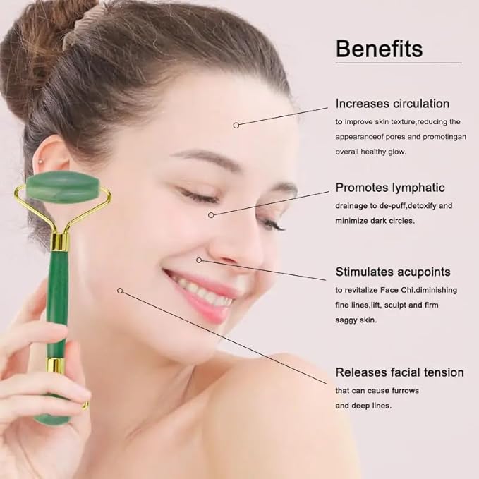 Gua Sha Set and Jade Roller, Guasha Tool Face, Jade Gua Sha & Face Rollers for Women, Beauty Massage Face Roller for Body Muscle Relaxing