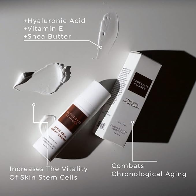 Georgette Klinger Stem Cell Night Cream - Overnight Face Cream Moisturizer for Anti-Aging, Fine Lines and Wrinkles - With Hydrating Hyaluronic Acid & Vitamin E - 1 oz