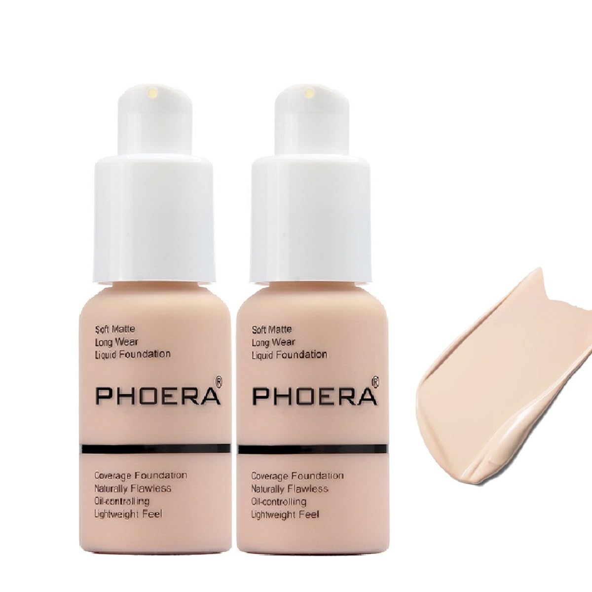 2 Pack Matte Oil Control Concealer Foundation Cream,PHOERA New 30ml Long Lasting Waterproof Matte Liquid Foundation (101 Porcelain)
