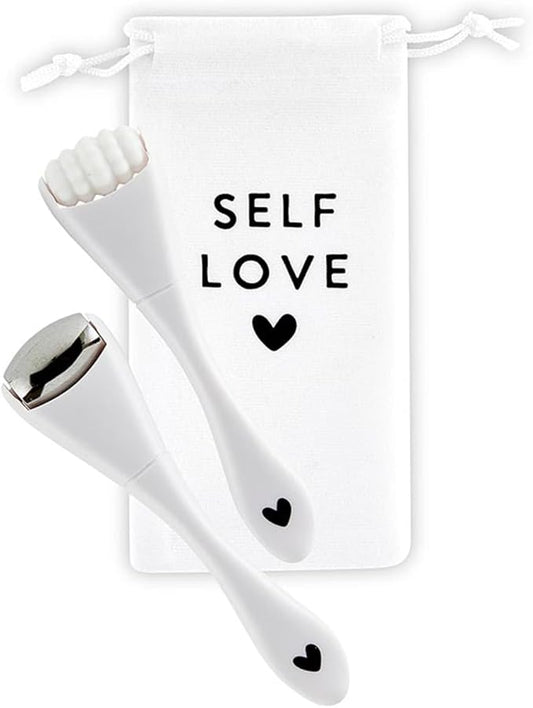 Bella Facial Roller Spa Set for Daily Skin Care Beauty Routine With Travel Bag, Stainless Steel White - SET OF 2
