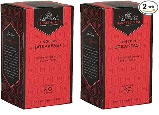 Harney & Sons Black Tea, Tea Bags, English Breakfast, 20 Count (Pack of 2)