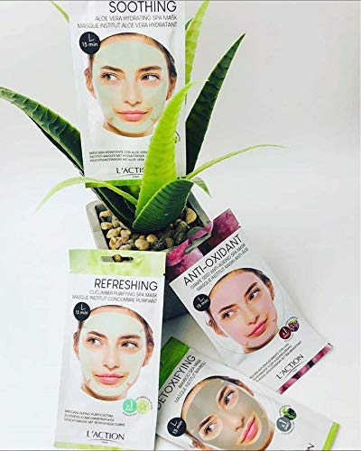 L'Action Paris Cucumber Purifying Spa Mask, Sheet Mask Balances and Purifies Skin, Enriched with Soothing Aloe Vera and Revitalising Papaya, Ideal for Tired Skin, Pack of 1