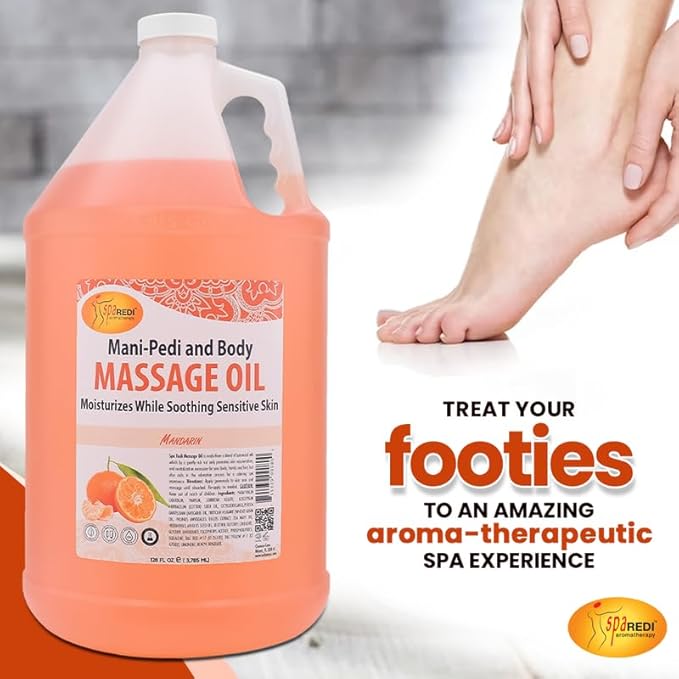 SPA REDI - Mandarin Scented Massage Therapy Oil, 128 Oz - Full Body Massage, Almond, Cotton Seed, Sunflower, Avocado & Essential Oils, Vitamin E