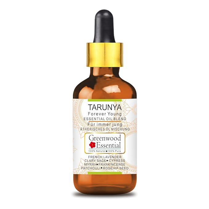 Tarunya - Forever Young - Anti Ageing Blend of Patchouli, Cypress, Clary Sage, Myrrh, Frankincense, French Lavender Essential Oils in Chilean Rosehip Oil 15ml (0.50 oz)