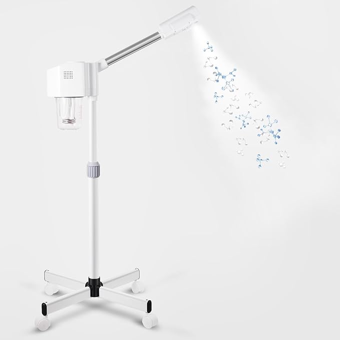 Professional Facial Steamer, Hot Mist Spray, Vaporizador Facial Steamer for Esthetician, Height Adjustable, SPA at Home, White