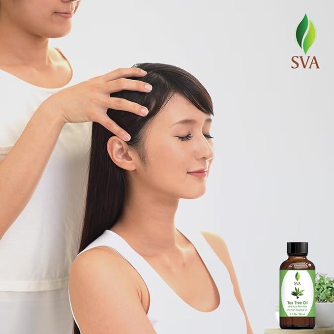 SVA Tea Tree Essential Oil – 1 Fl Oz – 100% Natural Tea Tree Oil - for Diffuser, Hair Care, Face, Skin Care, Aromatherapy, Scalp and Body Massage, Soap and Candle Making – with Dropper