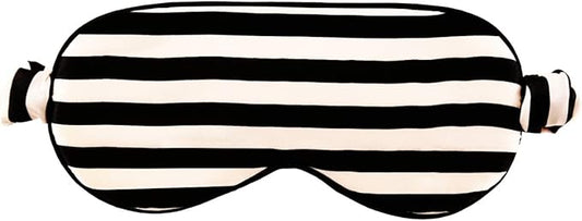 CELESTIAL SILK Mulberry Silk Sleep Eye Mask with Adjustable Elastic Strap (Adjustable, Black/White Stripe)