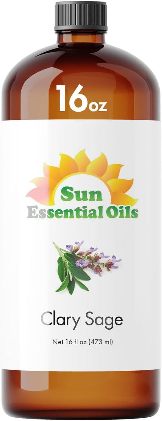 Sun Essential Oils Clary Sage Essential Oil 16oz Bulk for Stress Ease, Sleep, Aromatherapy, DIY