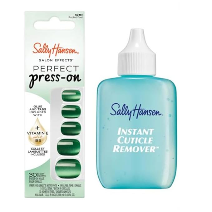 Sally Hansen Instant Cuticle Remover & Salon Effects Rocket Fuel Press On Nails Kit, Nail Treatment & Manicure Set