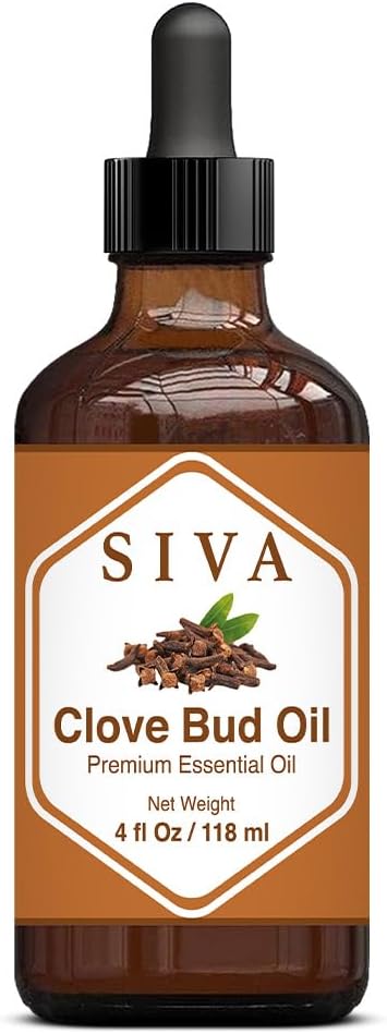 SIVA Clove Bud Essential Oil - 4 Fl Oz – Natural Clove Oil - for Diffuser, Face, Skin Care, Aromatherapy, Hair Care, Scalp and Body Massage - with Dropper