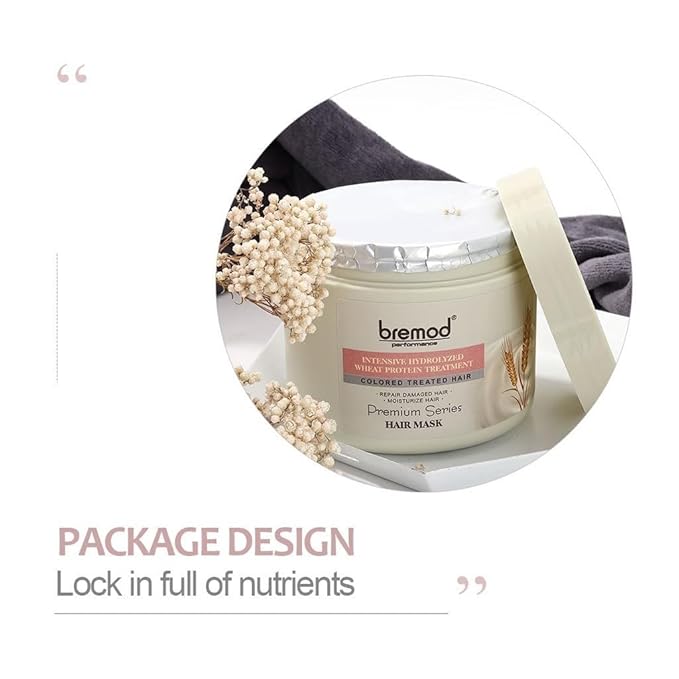 Wheat Protein Hair Mask Intensive Repair Treatment for Color-Treated，Damaged Hair Strengthens, Boosts Elasticity, Adds Volume, Locks in Moisture 16.9 Fl Oz