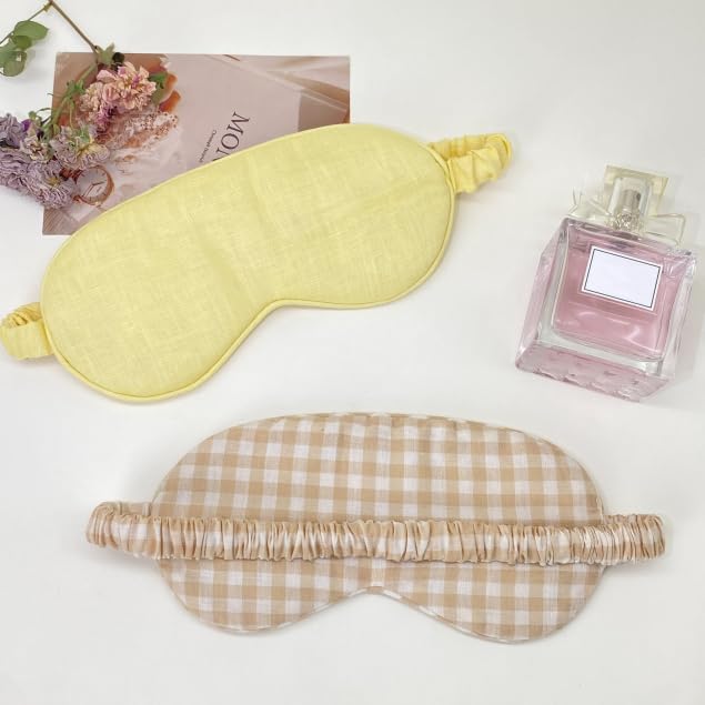 Pure Linen Eye Mask, 100% Linen Eye Mask for Girls,Travel Breathable Sleep Mask,Adjustable Strap, Hypoallergenic, Cooling with Travel Bag Gift Package(Honey)