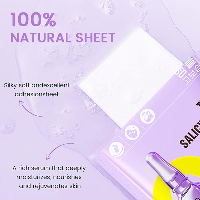 Salicylic Acid Face Masks Skincare,Facial Mask Skin Care Korean,Nourish,Deep Moisturizing,Atural Skin Care Spa Face Mask,Hydrating Smoothing Face Masks for Women Men,for All Skin Types 6Pack