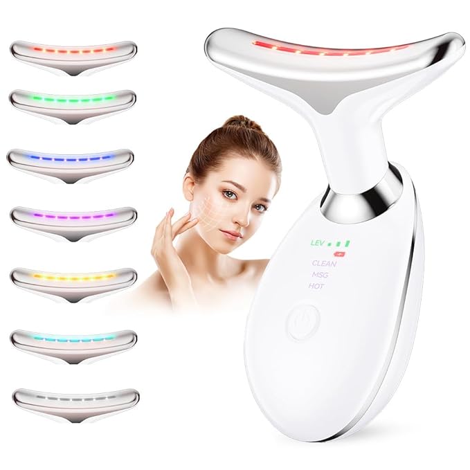 Neck Massager, 7-in-1 Multifunctional Facial Massager, Face Sculpting Tool for Skin Care, At-Home Face Tool with Vibration and Thermal, White
