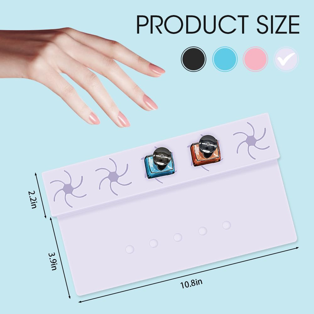 Nail Polish Holder, Silicone Hand Rest Mat Fingernail Painting Tools 2 in 1 Art Accessories Organizer Case Set with Anti-Spill Bottle Stand and Finger Separators for Pedicure Manicure-Purple