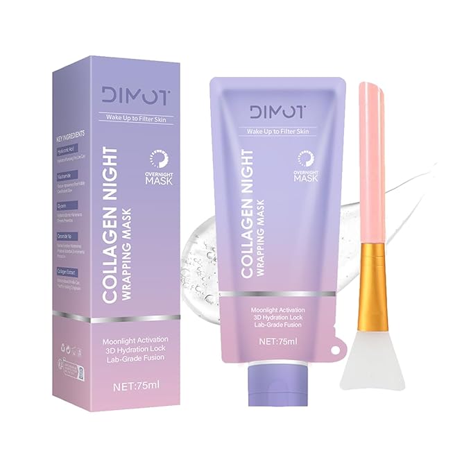 Collagen Night Wrapping Mask, Collagen Peel-Off Face with Jelly Brush - Deeply Hydrates & Firming & Glowy - Enhances Skin Elasticity, For Glowing Skin 2.54 fl.oz (1PC)