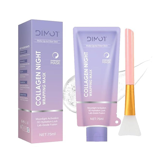 Collagen Night Wrapping Mask, Collagen Peel-Off Face with Jelly Brush - Deeply Hydrates & Firming & Glowy - Enhances Skin Elasticity, For Glowing Skin 2.54 fl.oz (1PC)