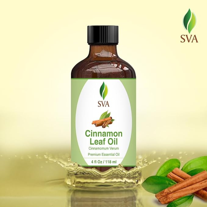 SVA Cinnamon Leaf Essential Oil – 4 Fl Oz – 100% Natural Cinnamon Oil - for Diffuser, Hair Care, Face, Skin Care, Aromatherapy, Scalp and Body Massage, Soap and Candle Making – with Dropper
