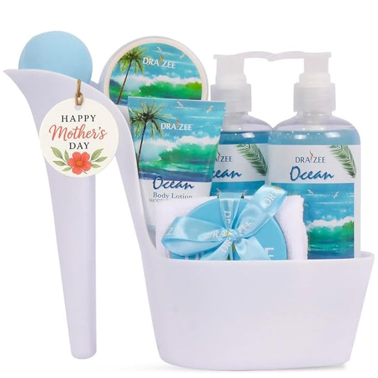 Draizee Mothers Day Gifts for Mom - Spa Gift Baskets for Women - 8 Pcs Luxury Ocean Scented Heel Shoe Design Bath and Body Spa Set-Self Care Package for Women, Presents for Mom, Body Care Set for Her