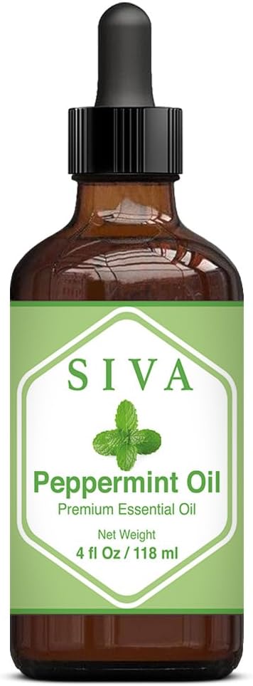 SIVA Peppermint Essential Oil - 4 Fl Oz – Natural Peppermint Oil - for Diffuser, Face, Skin Care, Aromatherapy, Hair Care, Scalp and Body Massage - with Dropper